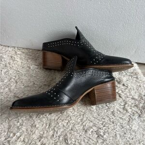 Very Volatile Black Studded Leather Block Heel Mule Size 8